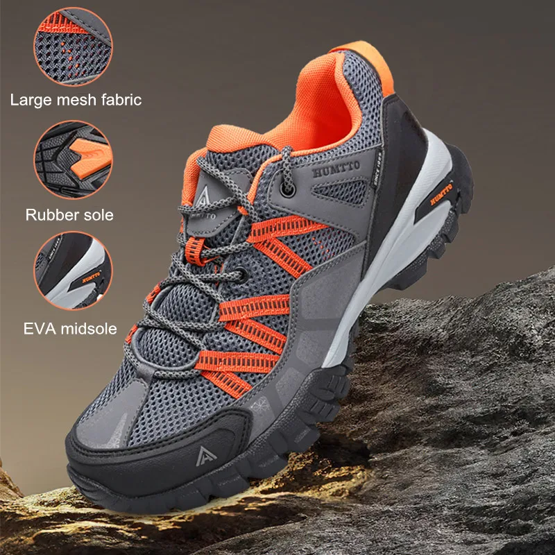 HUMTTO Summer Men's Sports Shoes Breathable Hiking Shoes for Men Non-slip Luxury Designer Outdoor Black Rubber Trekking Sneakers