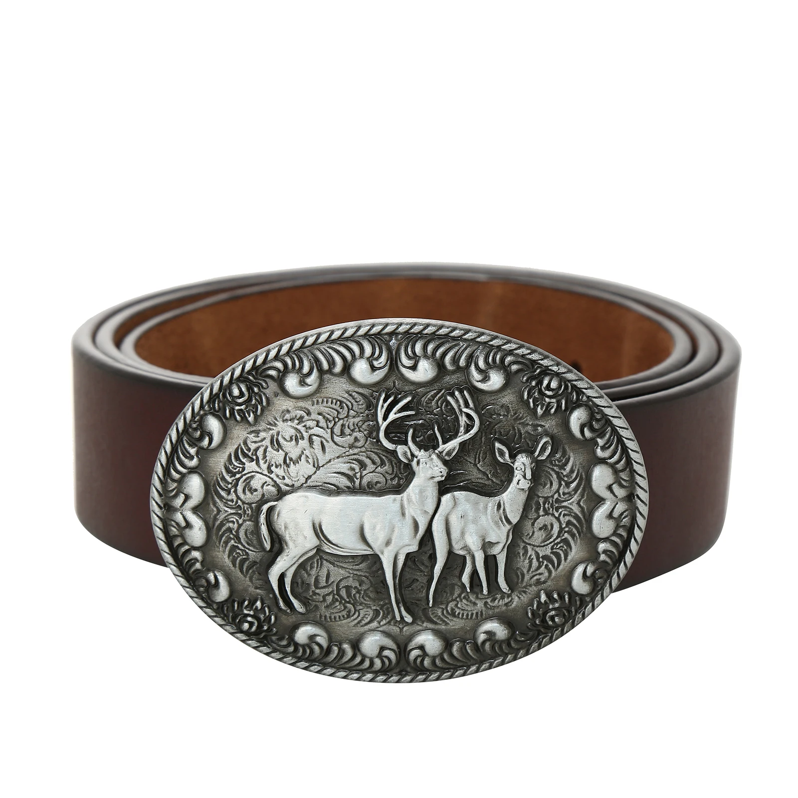 

Zinc-alloy retro Jungle Deer men's belt buckle with leather belt Western denim Christmas gift jeans decorative accessories