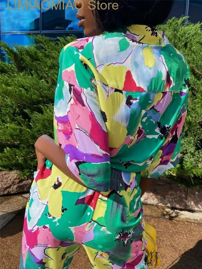 New Printed Two Piece Set For Women Outfits Button Down Short Sleeve Summer Women's 2 Piece Sets