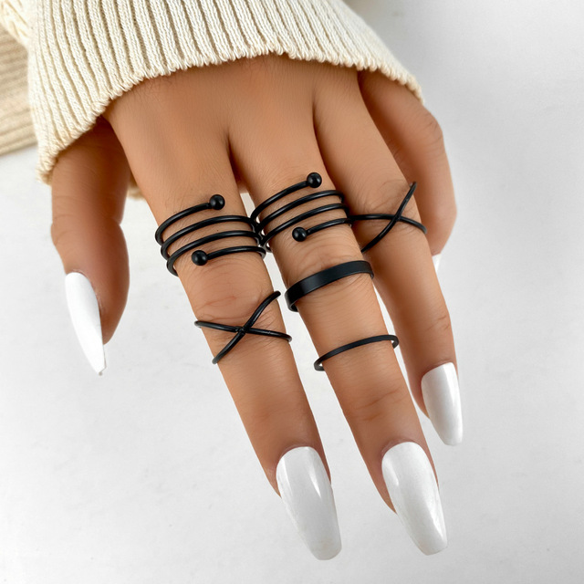 Boho Wave Black Joint Ring Sets for Women Charms Hollow Geometric Simple Party Jewely Accessories 17512
