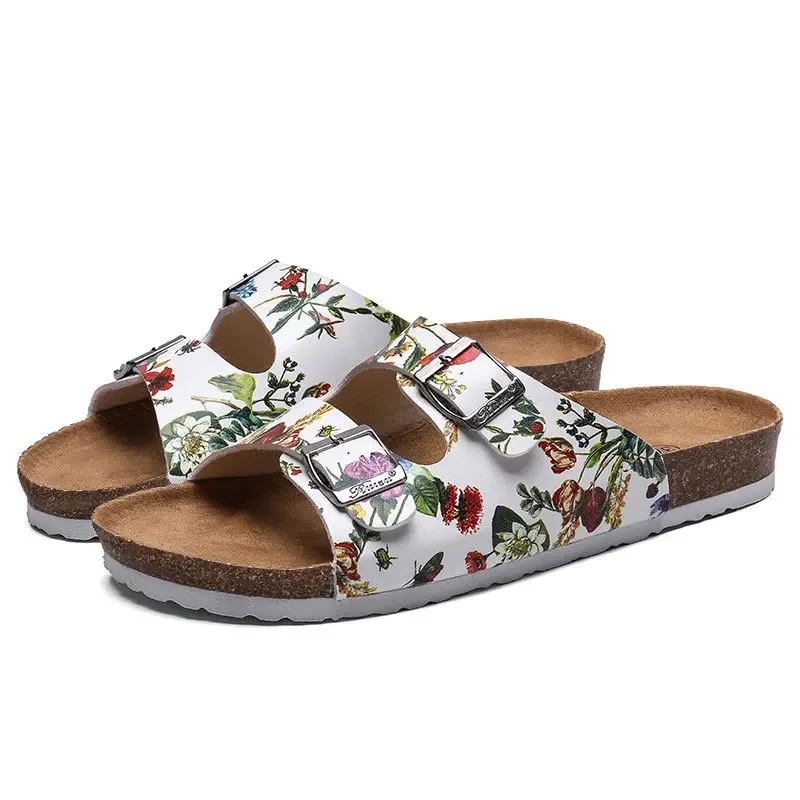 

Women Men Summer Beach Slide Sandals Printing Flip Flops Non-slip House Ladies Couples Outside Shoes Casual Soft Cork Slippers