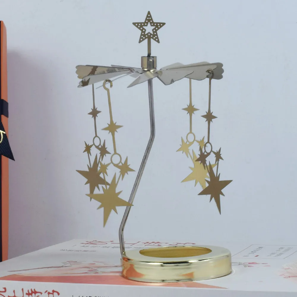 Christmas Decoration Aromatherapy Glass Candle Cup Lid Stainless Steel Rotating Carousel Candle Holder Walking Light Candlestick christmas decorations candle holders