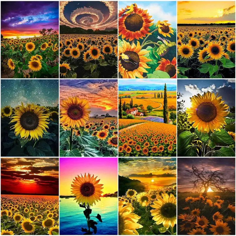 

CHENISTORY Full Diamond Embroidery Sunflower Diamond Mosaic Painting Kits Sunsetting Scenery Creative Hobbies Pictures Home Deco