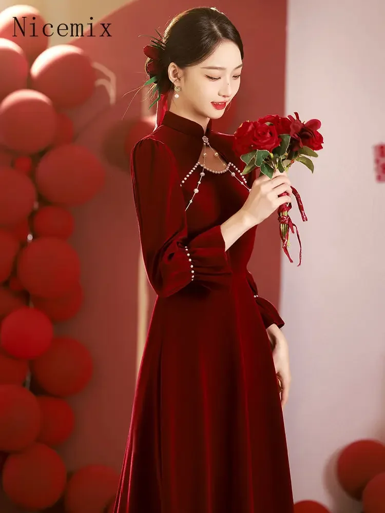 Chinese Style Toast Dress Bride Cheongsam Autumn/Winter 2024