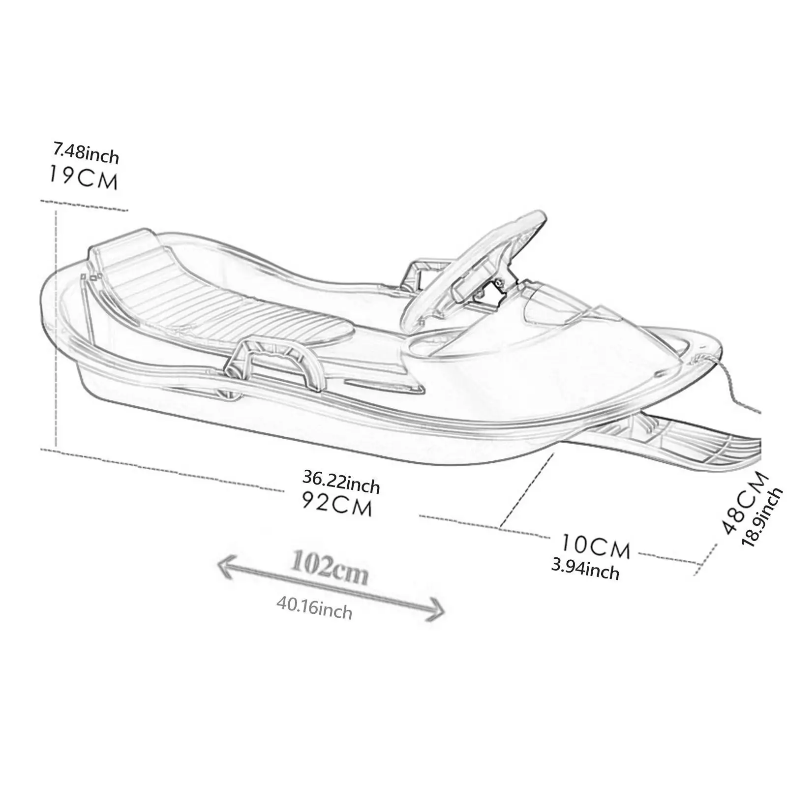 Snow Sled with Steering Wheel and Brake Outdoor Unique Ski Sled for Children