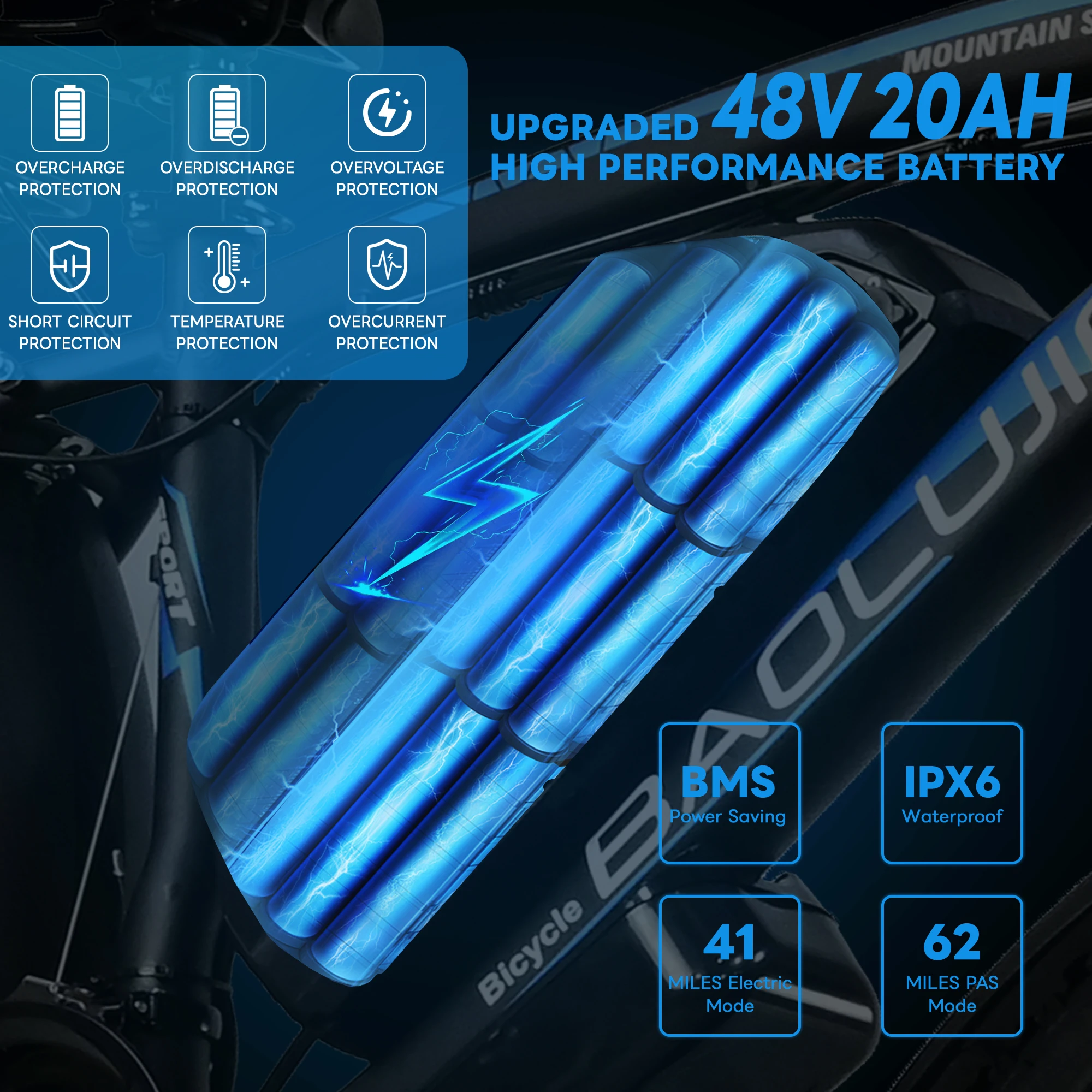 Baolujie 2000W Electric Bike with 20AhRemovable Battery 26 3