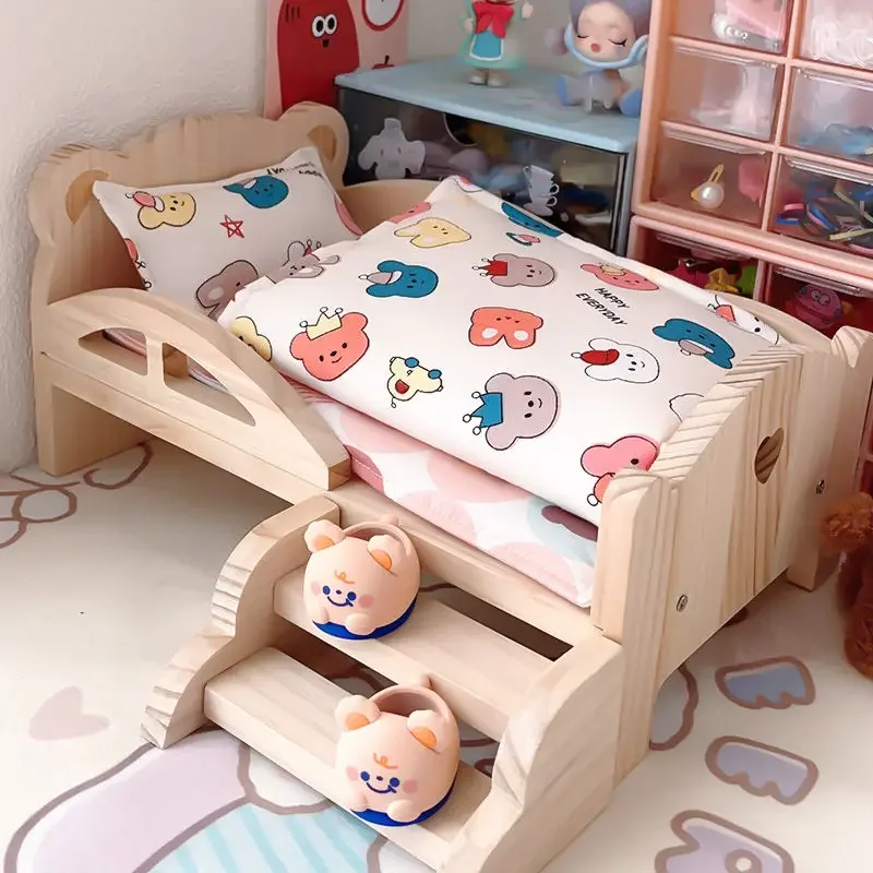 Baby Doll Miniature Bed with Stairs Fashion Doll Play for 20cm 1/6 Doll Accessory Play House Furniture Set Dollhouse Decoration 5