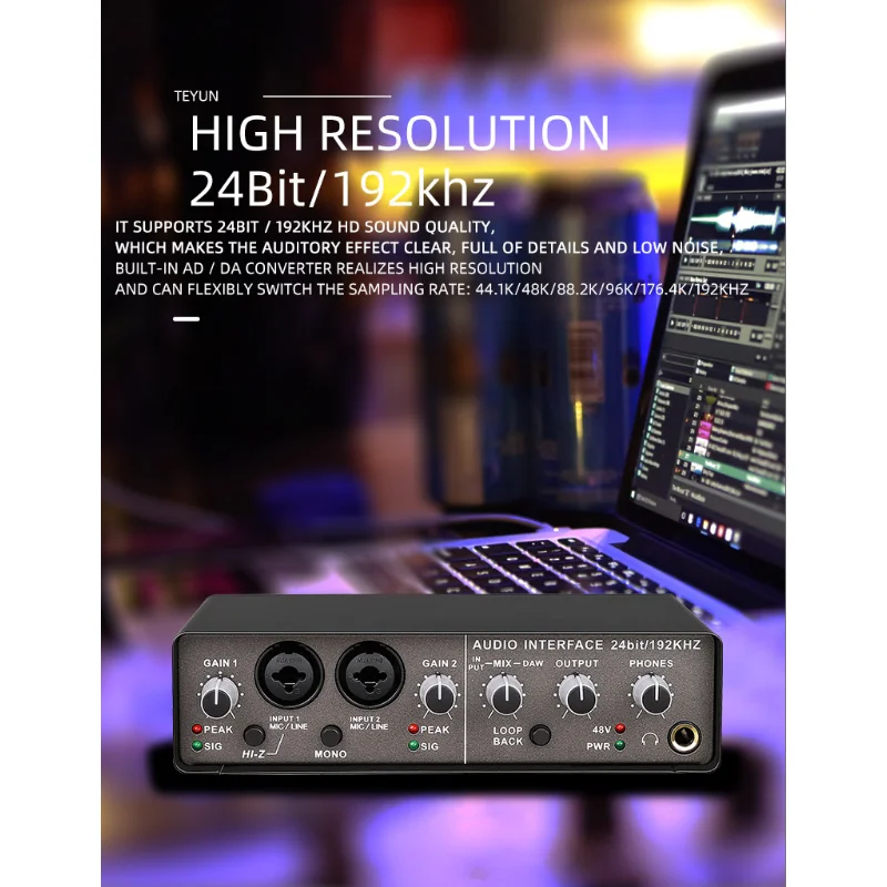 TEYUN Q-22 Q-12 Q-24 Professional Audio Sound Card Electric Recording Guitar Monitor for Studio Singing Computer Live Broadcast
