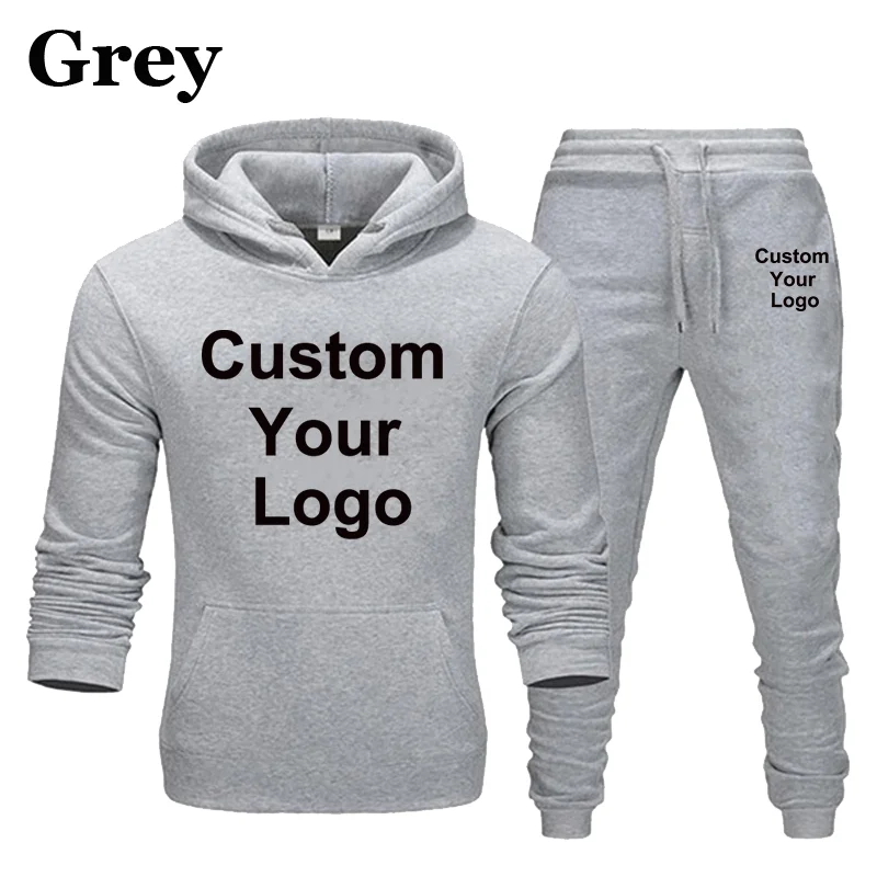 Custom Your Logo Hoodies Pants 2Pcs/Sets Sweatshirt Sweatpants Male Gyms Fitness Tops Trousers Joggers Sportswear Tracksuits 4