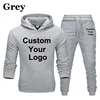 Custom Your Logo Hoodies Pants 2Pcs/Sets Sweatshirt Sweatpants Male Gyms Fitness Tops Trousers Joggers Sportswear Tracksuits 4