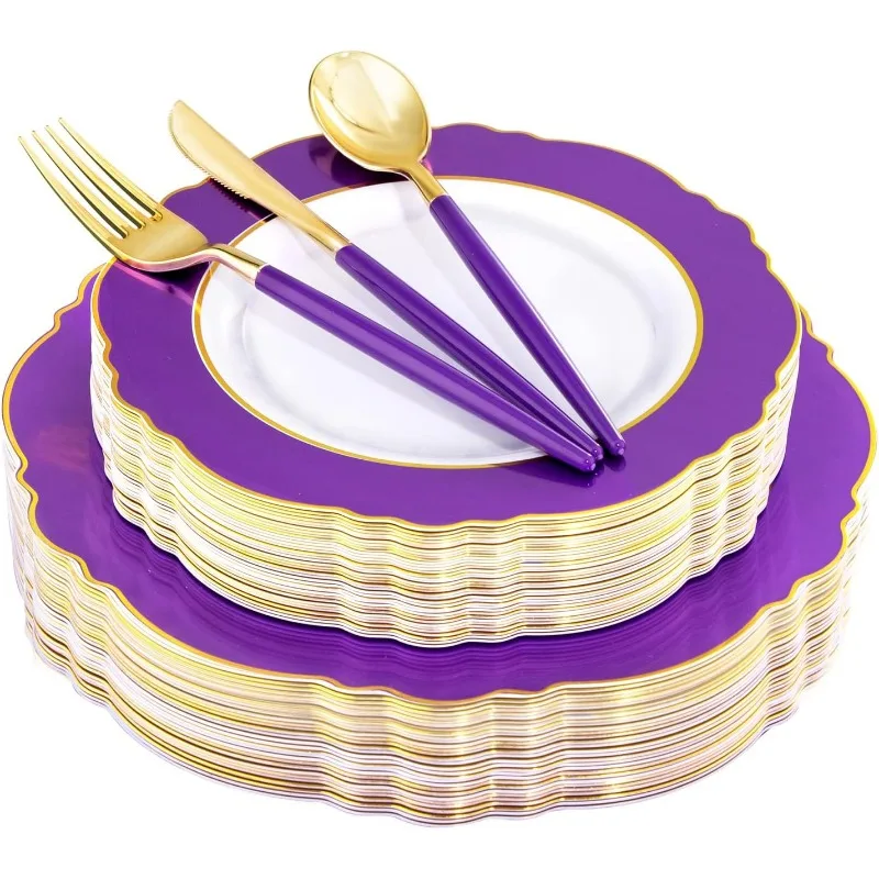 30Guest Plastic Plates Disposable-Plastic Silverware With Handle Plates Disposable for Weddings, Parties, Mother's Day
