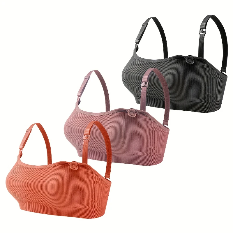 3 PCS Set Breathable Front Open Nursing Bra Maternity Underwear Pregnancy Bra Full Cup Wireless Comfortable Breastfeeding Bra 5