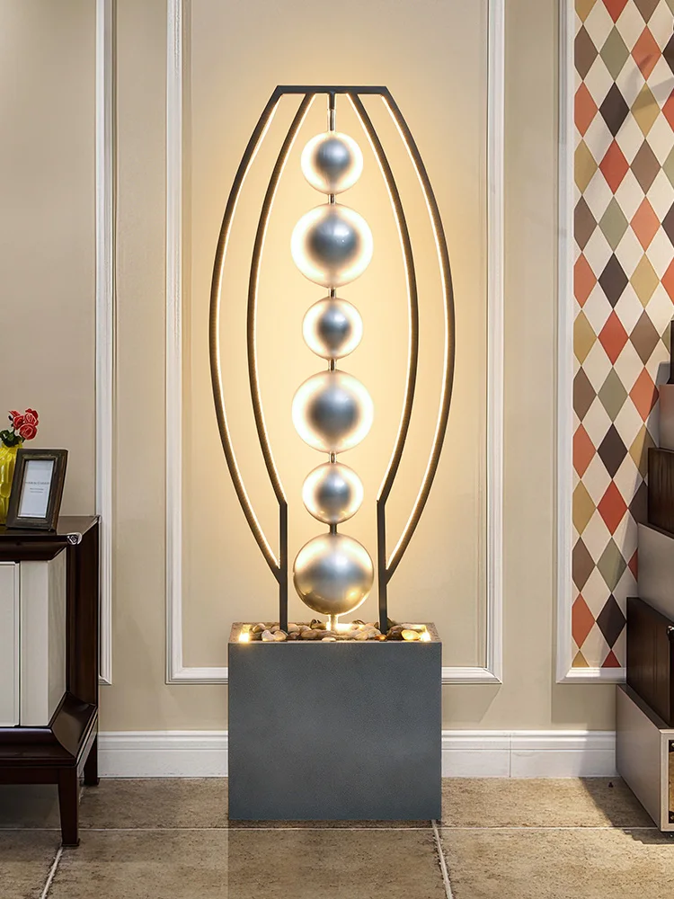 

Large Nordic luxury living room modern waterscape decoration circulation floor water ornaments porch TV cabinet sofa