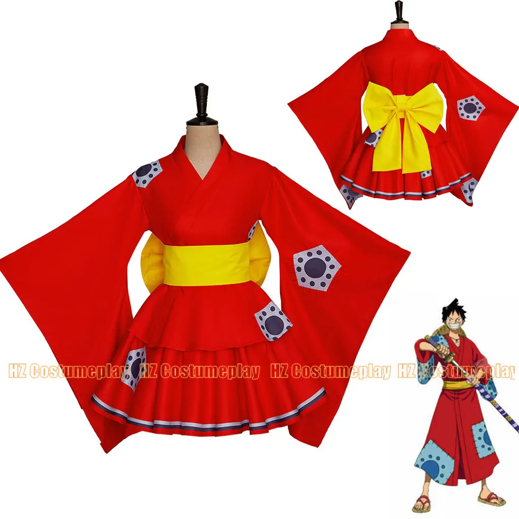 Anime Luffy Kimono Cosplay Traje, Wano Country Arc, vestido Lolita