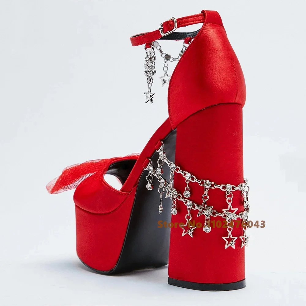 FROH FEET Strappy Heels for Women Red Chunky Heels High Heeled Sandals with  Lace Up Fahsion