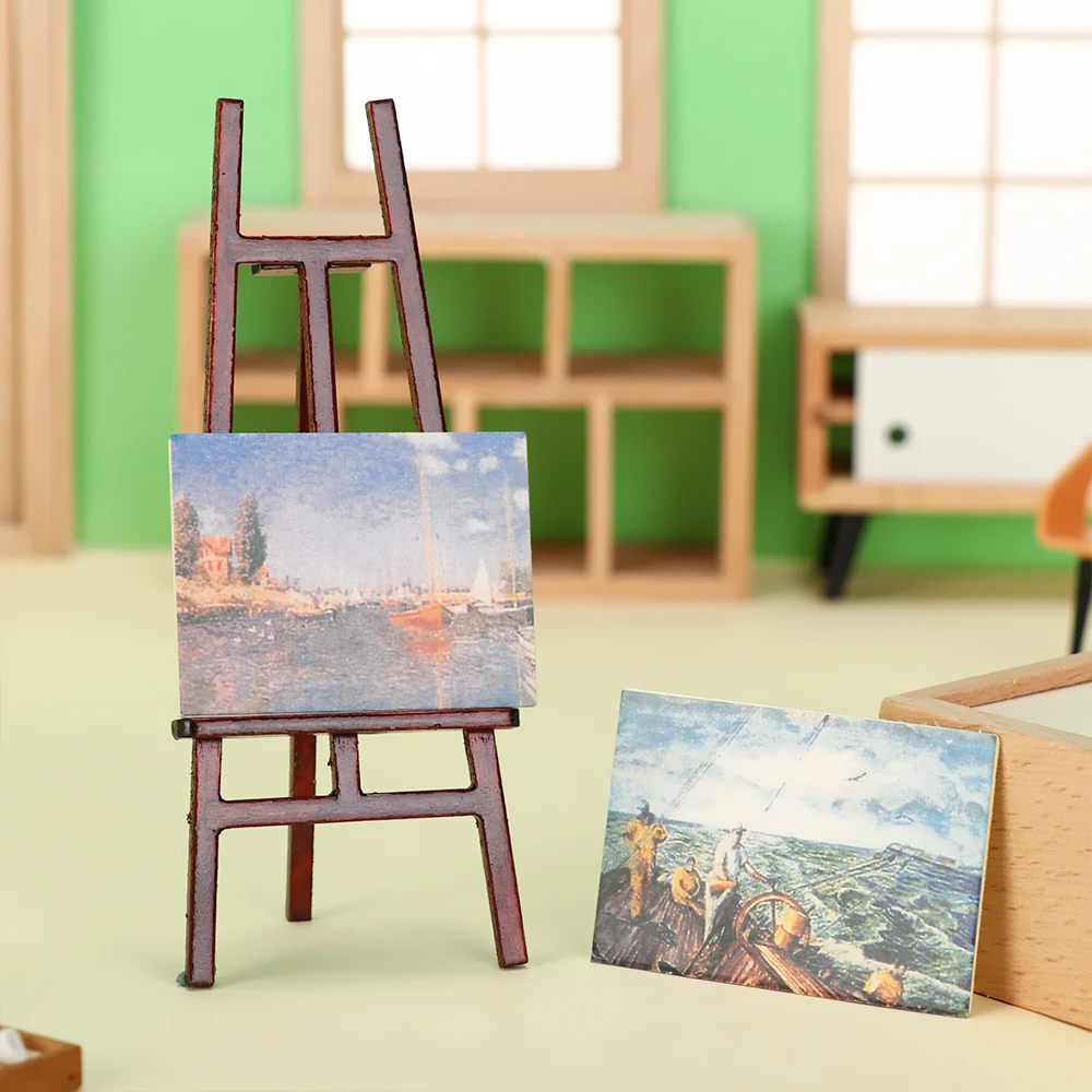 1:12 cavalletto in miniatura per casa delle bambole mobili per casa delle bambole Mini scatola di legno artista penna per pittura tavolo da disegno modello Set decorazione per casa delle bambole - immagine 2