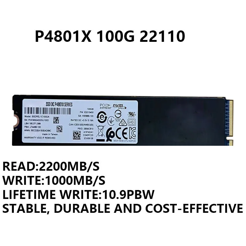 Original Suitable for Intel Optane P4801X 100g 22110 Length M2 Nvme Protocol Pcie3.0*4 Boxed Unopened Solid State Drive Stable and Durability to Increase the Cost