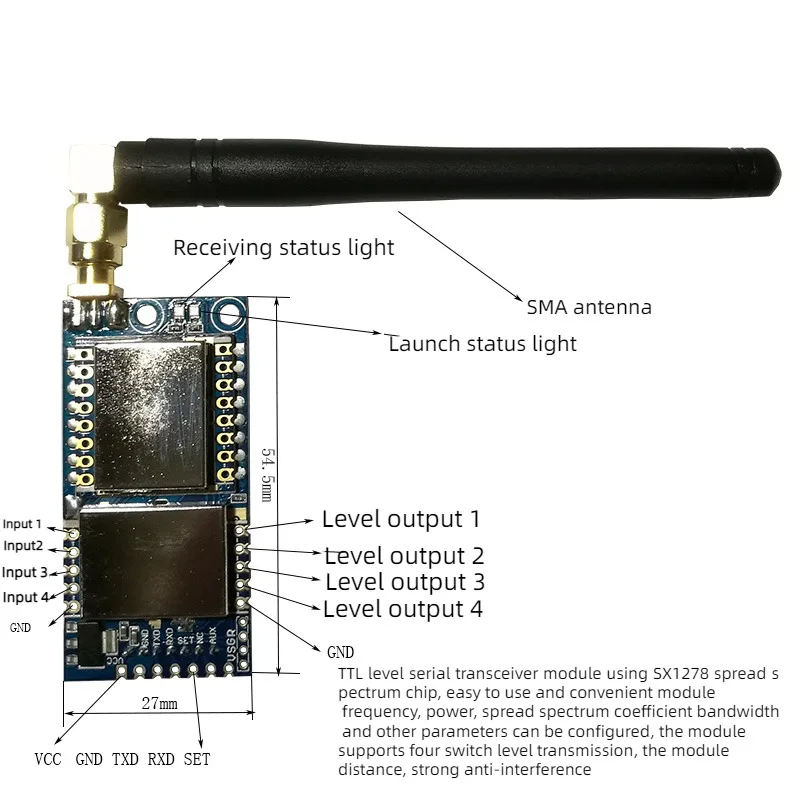 

Беспроводной модуль последовательного порта LORA/Серийный порт широкого спектра SX1278/последовательный порт на большие расстояния/беспроводной коммутационный модуль
