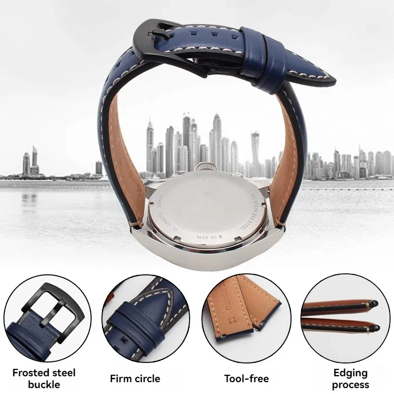 Fossil Cowhide Leather Strap Men's Black Blue Wristband with Quick Release