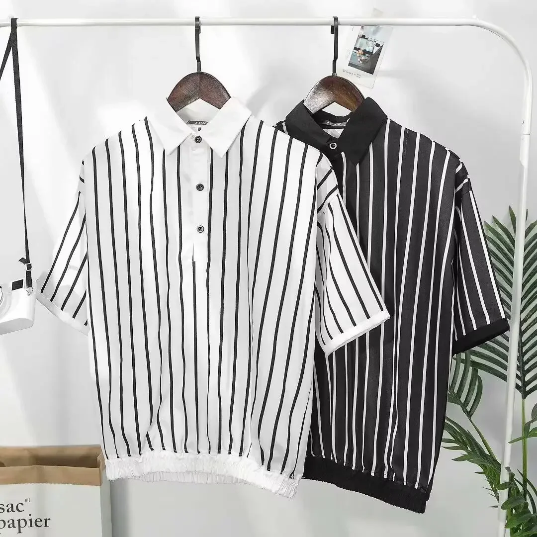 Men's Clothing White Stripe Polo T Shirt Button Down Collar Slim Fit Quick Dry Casual Comfortable Stylish Top for Young Men 9 Sf31f64a0b3cb4368abeea1885c50d490R