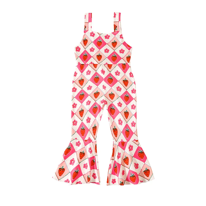 

Toddler Girl Flower Print Bell Bottom Jumpsuit Square Neck Sleeveless Flare Pants Romper Baby Summer Overalls