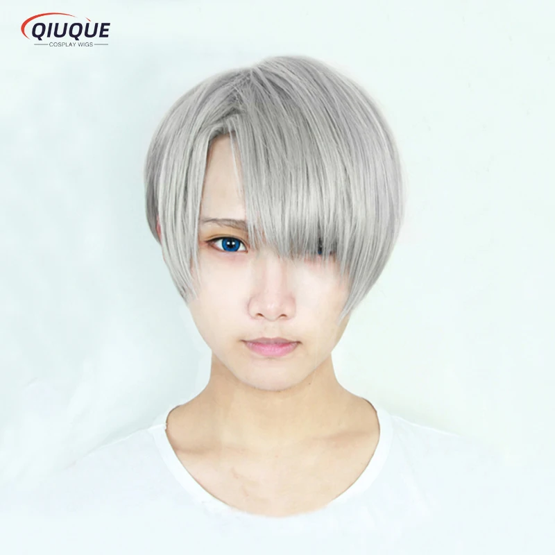 

YURI!!! on ICE Yuri On Ice Victor Nikiforov Short Gray Mixed Heat Resistant Cosplay Costume Wig + Track + Cap