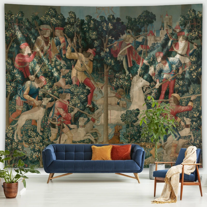 Belgische Dame und ein Einhorn in Fähigkeit Wandteppich, mittelalterliche Wandteppiche, Wandbehang, bedruckt, Heimdekoration, Hintergrund, Raumdekoration – Detail 5