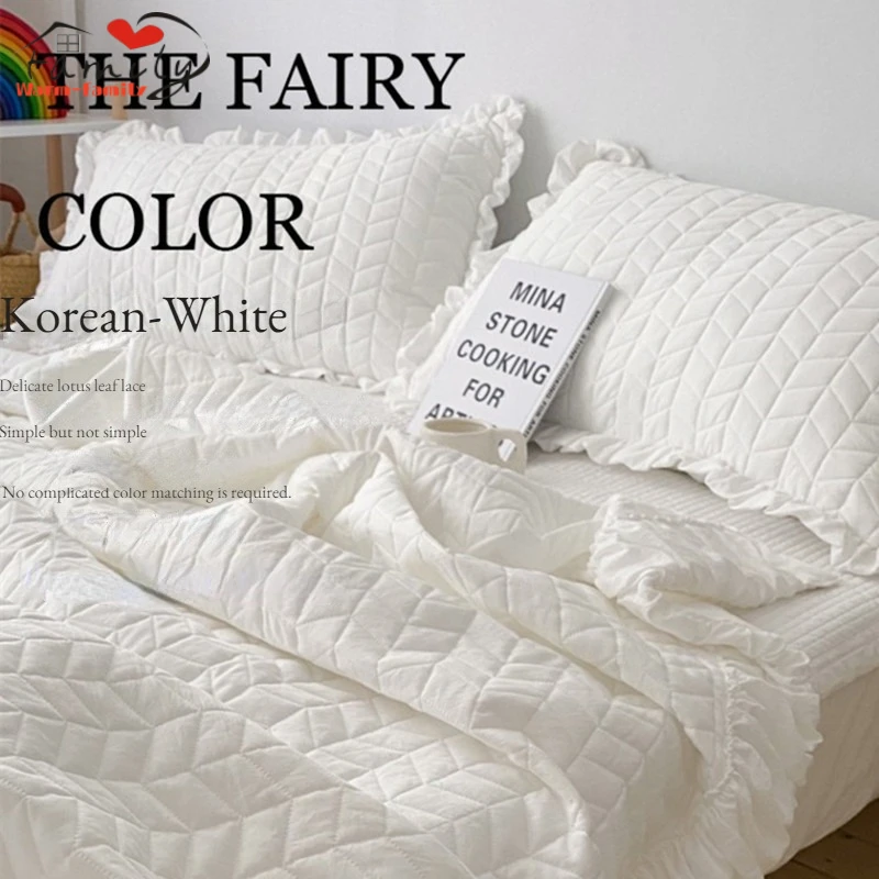 

New Korean INS Style Simple Quilted Ruffle Edge Quilt Lace Stitch Cute Children King Bedspread Adult Bed Blankets 이불 Home Decor