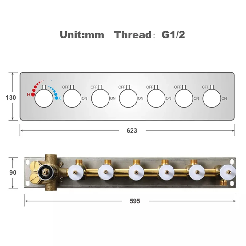 

high flow 6 way solid brass concealed wall mount mixing thermostatic shower valve with diverter