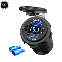High - Power Dual USB Charger with Digital Voltmeter and Waterproof Socket - Blue