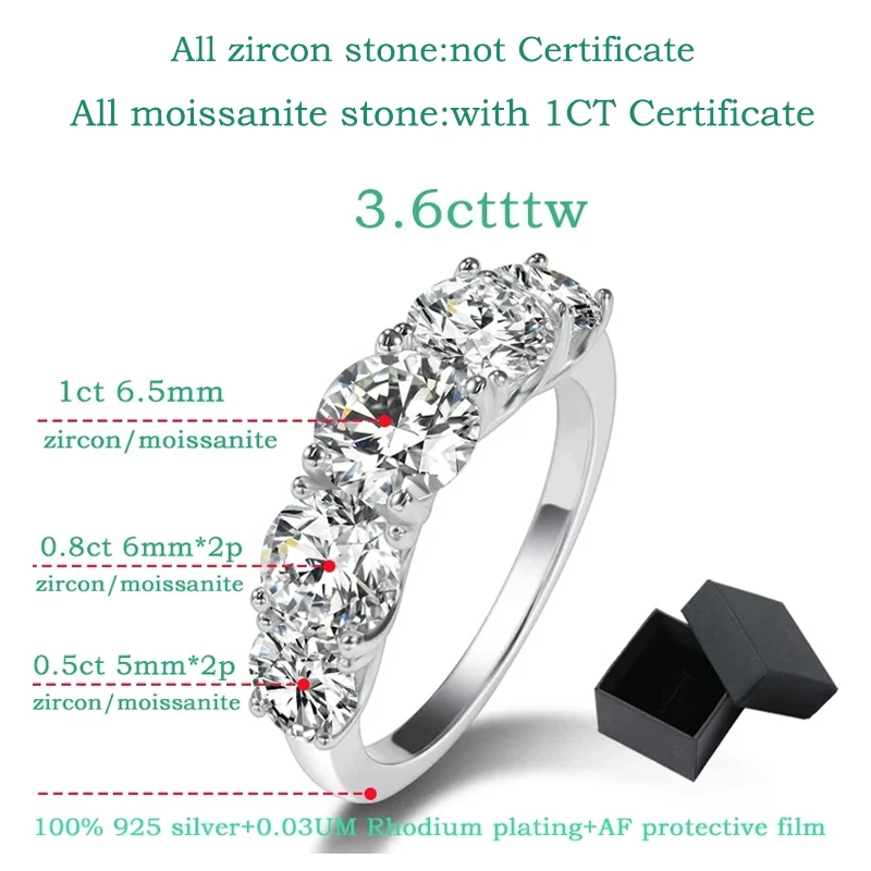 Smyoue 18k Plated 3.6CT All Moissanite Rings for Women 5 Stones Sparkling Diamond Wedding Band S925 Sterling Silver Jewelry moissanite ring