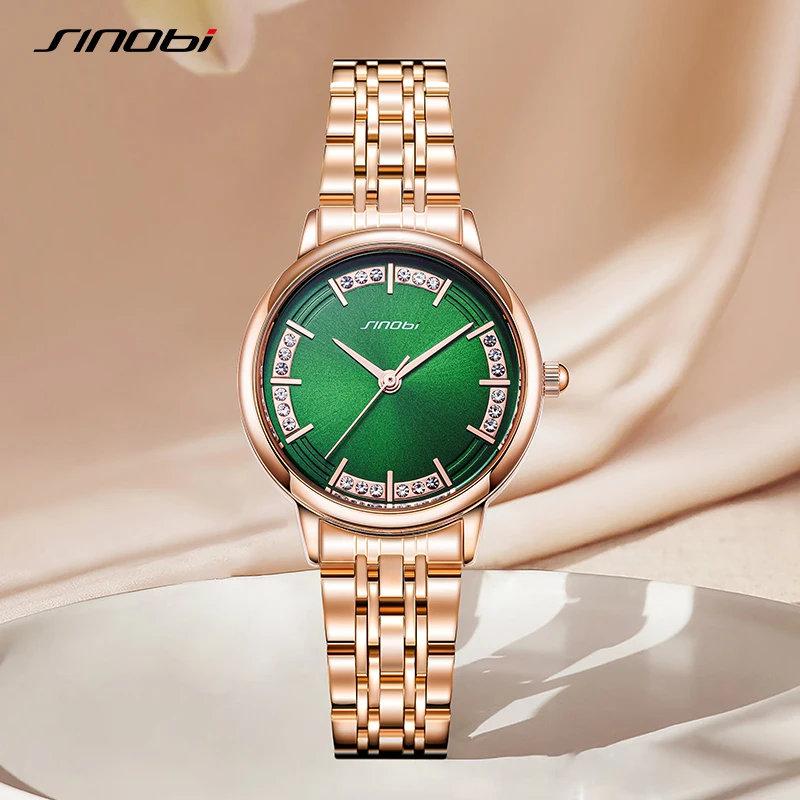 Sinobi Fashion Women Watch Top Brand Rose Gold Stainless Steel Waterproof Quartz Ladies Watch Luxury High Quality Clock Gifts