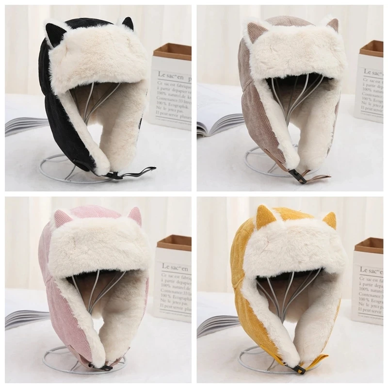 Women Ear Flapped Hat Winter Cold Proof Warm Cotton Hat Cat Ears Cap Winter Russian Caps Warm Earmuffs fur hat knitted earflap hat winter hat