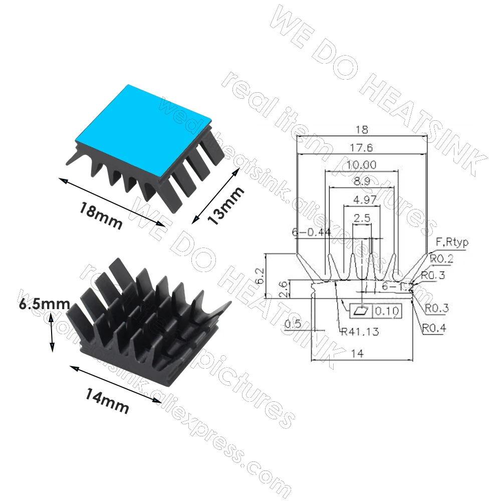 WE DO 알루미늄 방열판 냉각 방열판 IC LED 쿨러, 전도성 점착성, 블랙, 13x14x6.5mm, 25 개