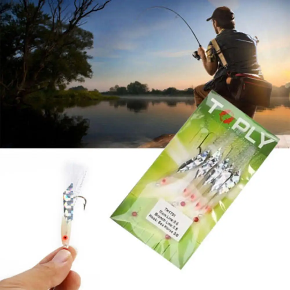 Hot 5Pcs Piume Di Sgombro Bass Cod Lure Sea Fishing Rigs Tackle Utile Tool Muslimah!