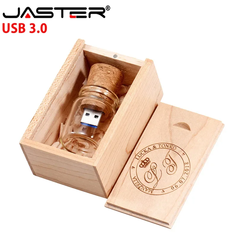 

JASTER USB 3.0 wooden cork drifting bottle flash drive pendrive 4GB 8GB 16GB 32GB 64GB wishing bottle wedding gift customer LOGO
