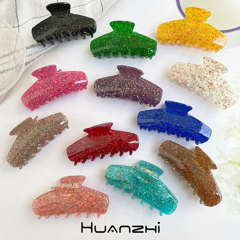 

Summer Jelly Color Shark Clip Shining Acetic Acid Irregular Square Hair Claws for Women Girl Daily Simple Jewelry HUANZHI INS