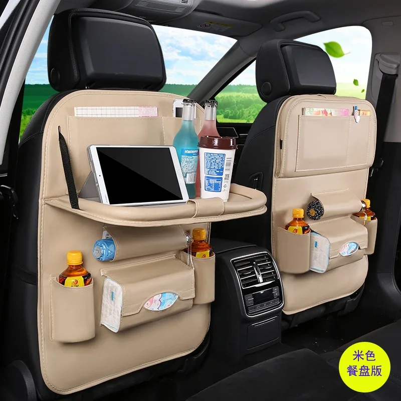  Car Back Seat Organizer PU Leather with Foldable Table Tray Car  Organizer with Tissue Box/Cup/Umbrella Holder Kick Mats Car Backseat  Organizer Protector Universal Use for Kids Car Travel Accessories :  Automotive