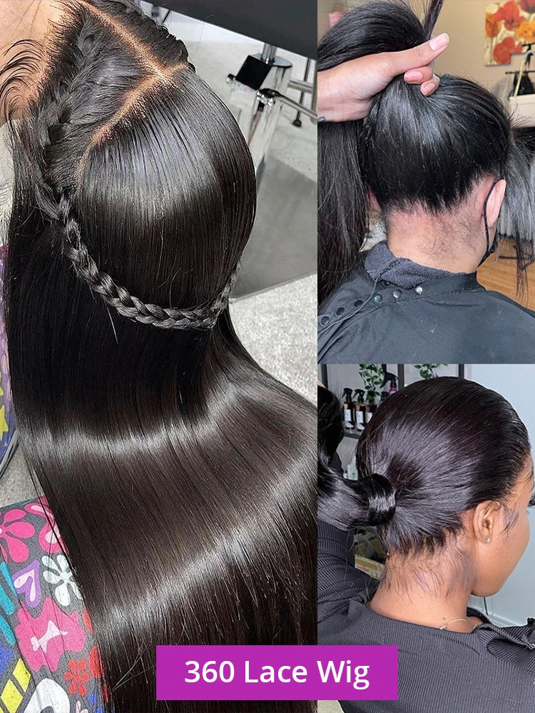 360 Full Lace Human Hair Wig Bone Straight Lace Front Wig 13x4 HD Transparent Lace Frontal Wig For Women Preplucked 250% Density 2