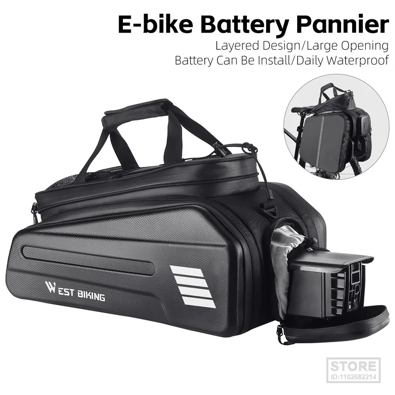 WEST BIKING Electric Bike Battery Carrier Bag Expandable Pannier Rear Rack Bag Not Easily Deformed Cycling Travel Shoulder Bag