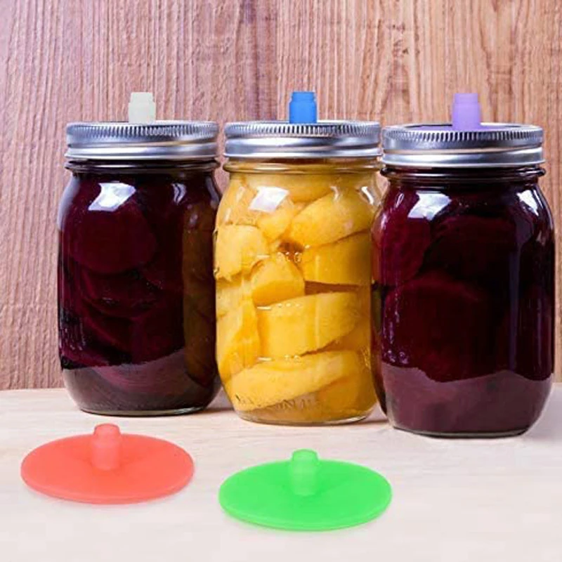 Silicone Waterless Fermenting Airlock Lids Covers Stainless Steel Band for Wide Mouth Mason Jar Sealed Lid 5PCS kitchen utensils kitchen supplies