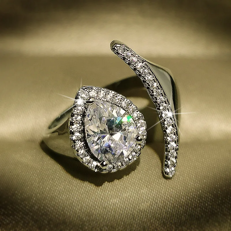925 Sterling Silver Water Drop CZ Ring For Women Wedding Gifts