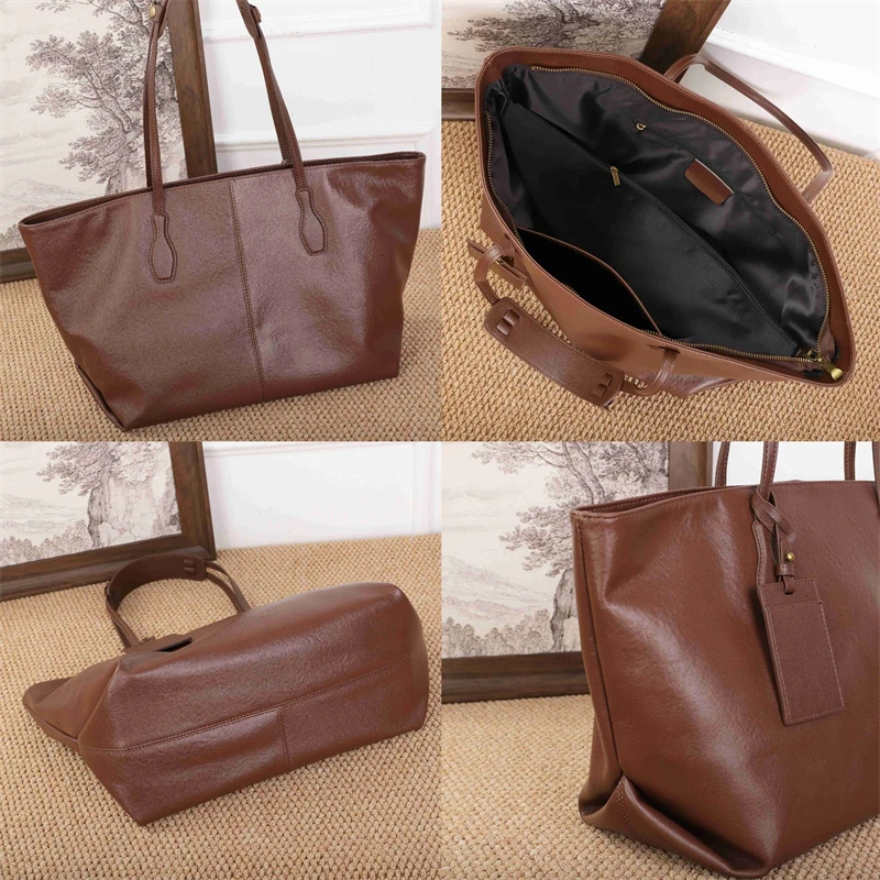 BURMINSA Borsa tote da lavoro in vera pelle retrò per donna Borse a tracolla per laptop di grande capacità Borse shopper in morbida pelle di vacchetta - immagine 6