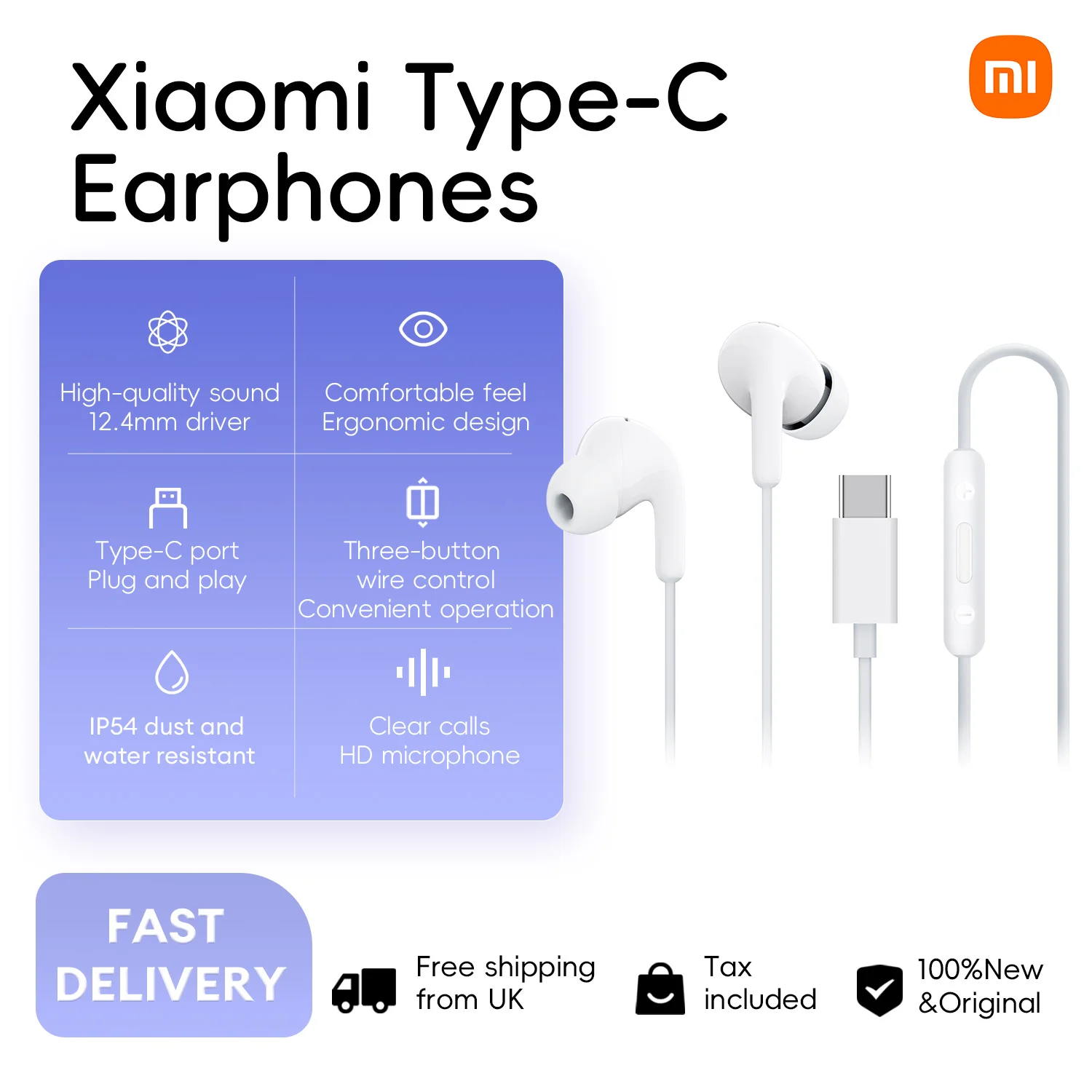 Xiaomi Type-C Earphones, New Original for Xiaom/Redmi/POCO Smartphone In-ear Earphones Type C Wired Headset Phone Accessories