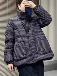Fashionable Versatile Down Jacket For Women With Standing Neck and Large Pockets, Thickened Casual and Loose Fitting, Slimmi