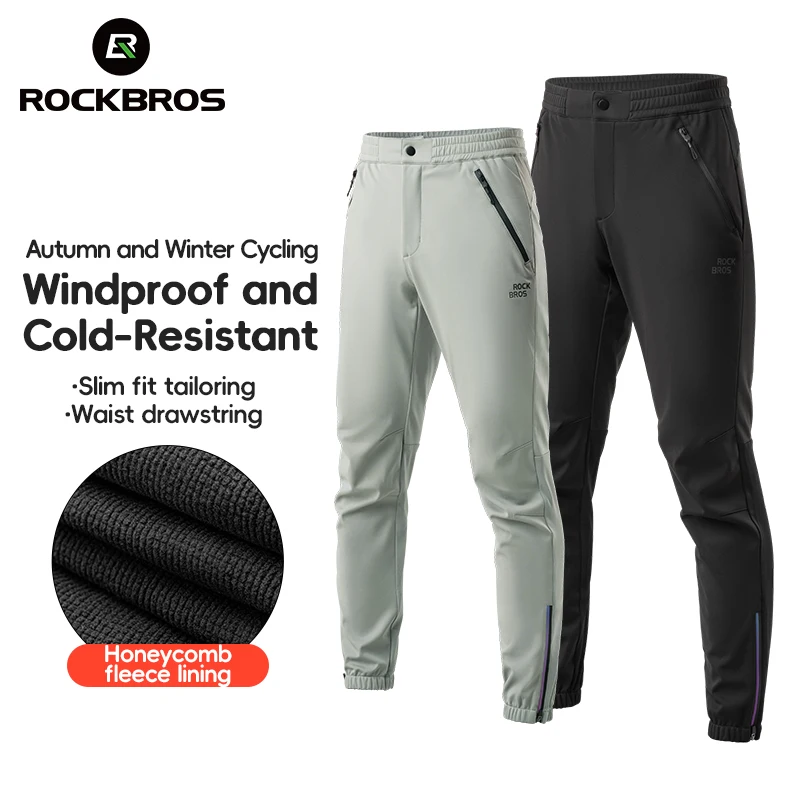 ROCKBROS Autumn Winter Cycling Pants High Elastic Waterproof Windproof Thermal Fleece Trousers Men Cycling Outdoor Sports Pants