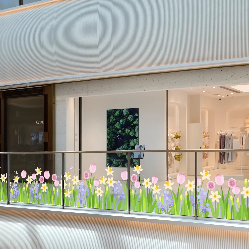 QiAds color plant flower shading window sticker clothing store shopping mall glass decoration glue-free electrostatic sti