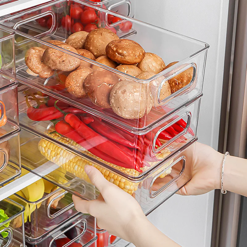 Refrigerator Organizer Bins Stackable Fridge Organizers Handles Freezer  Kitchen Cabinets Clear Plastic Pantry Food Storage Rack