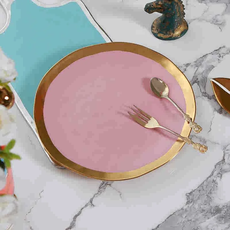 European style glazed ceramic gold-plated Western food plate, hotel clubhouse, home inn, homestay, fruit plate