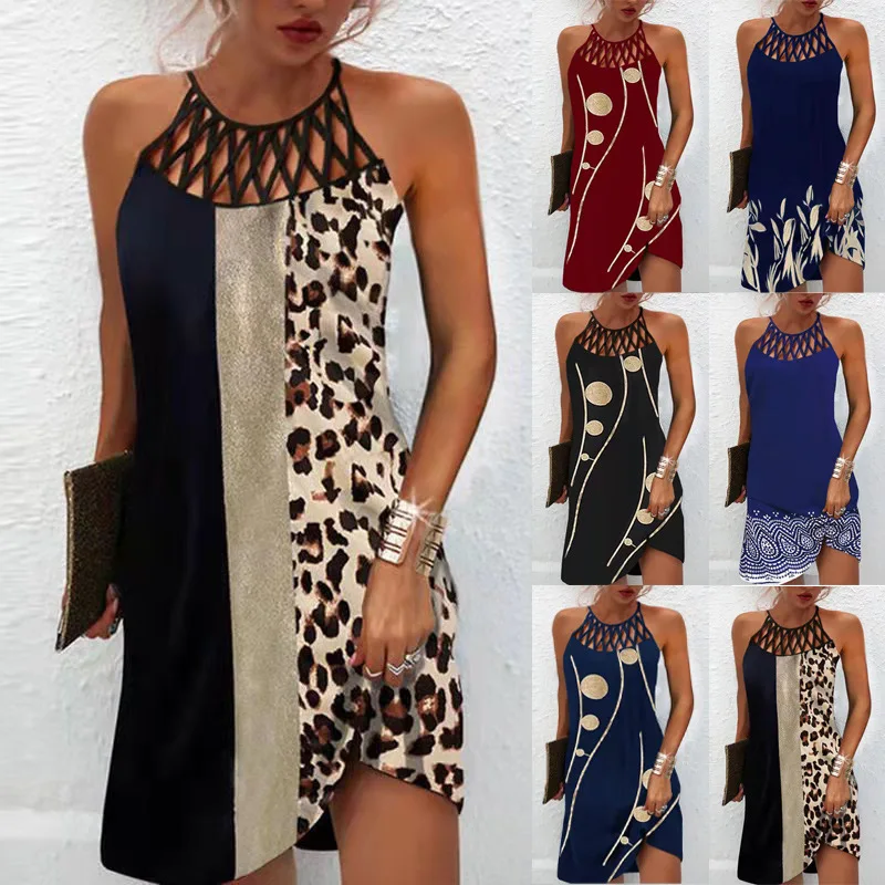 

European and American Spring/Summer New Amazon Ethnic Style Positioning Printing Mesh Belt Sleeveless Casual Dress Women's Wear
